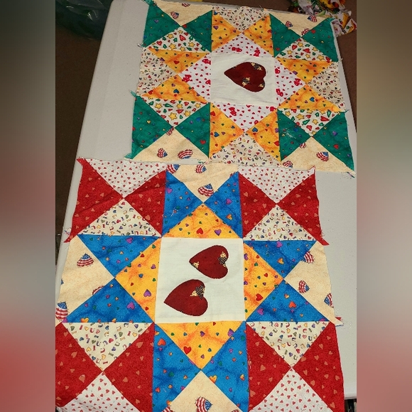 UnFinished HandMade Quilted Triangles & Squares HEARTS Quilting Sewing Cotton - Picture 2 of 15